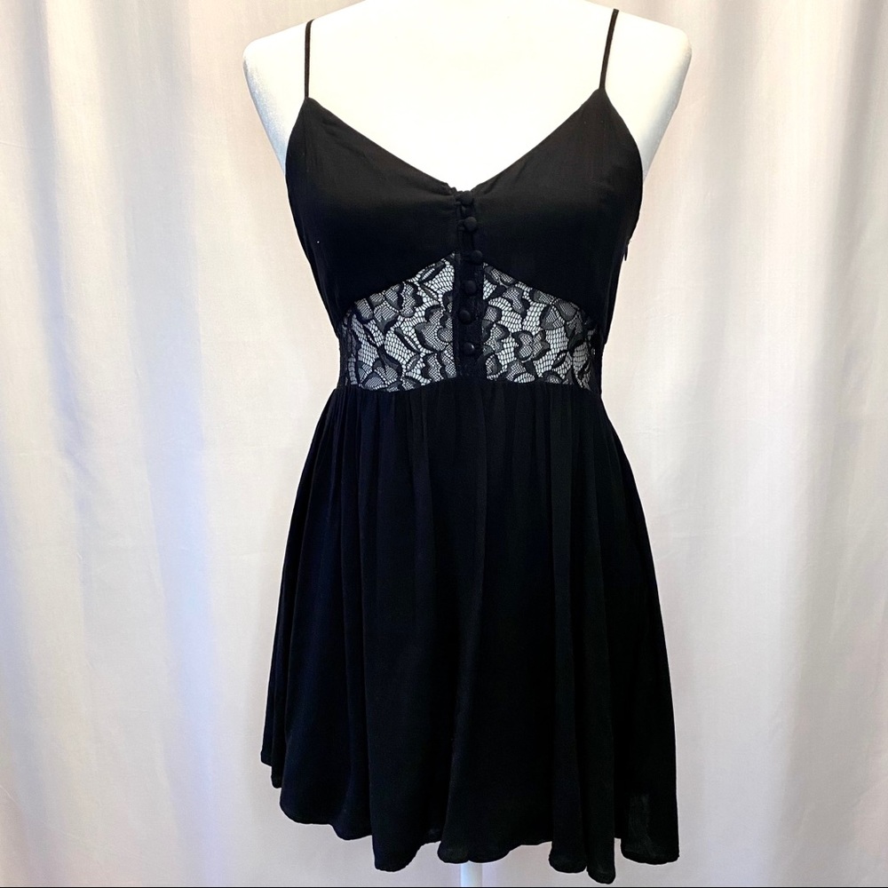 Tobi Black Lace Cutout Button Mini Dress Size M